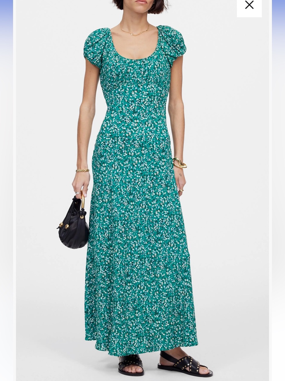 Madewell Green Floral Puff-Sleeve Maxi Dress